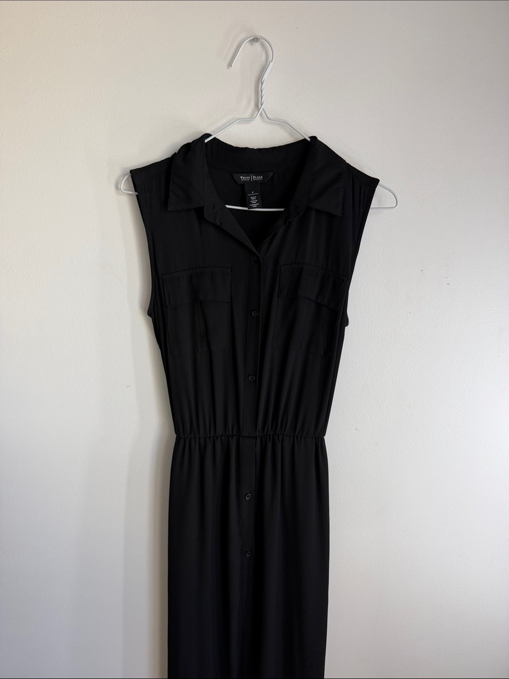 White House Black Market Black Collared Sleeveless Midi Shirt Dress